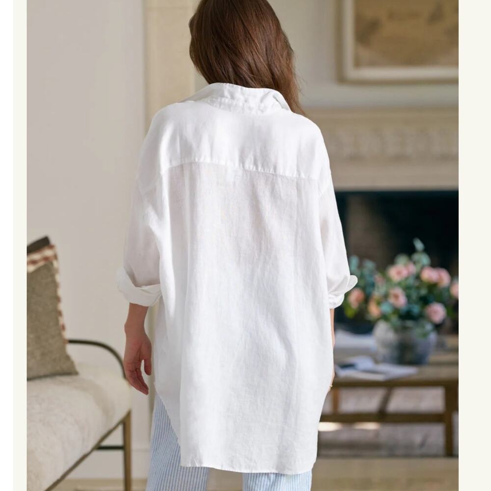 Frank & Eileen Mackenzie Linen Shirt White Oversized Size OS Button Up - Picture 3 of 11